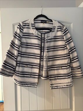 Karl Lagerfeld Navy and White Striped Tweed Blazer